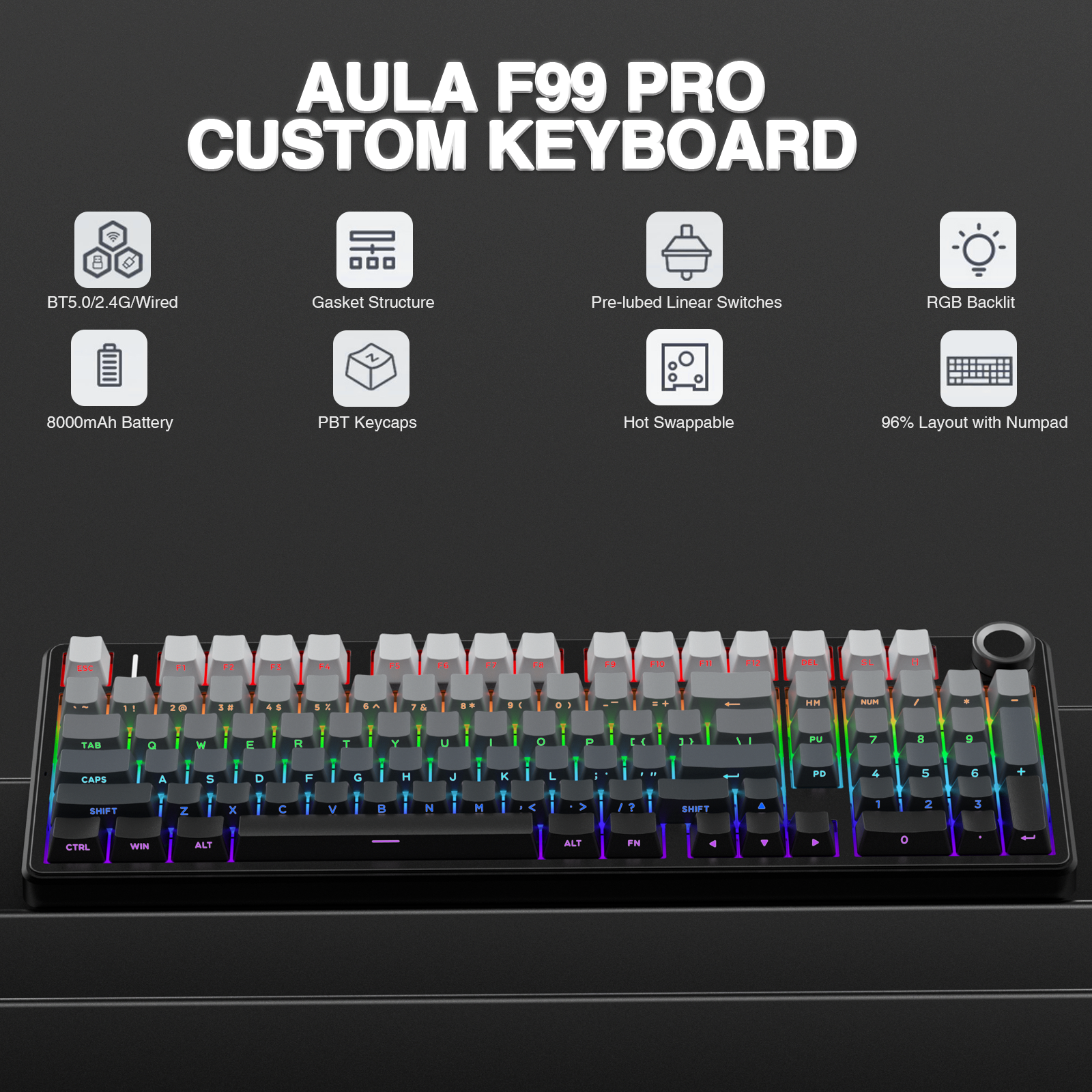Gaming Keyboard Blue Switches - AULA F99PRO Wireless Gaming Keyboard Gasket