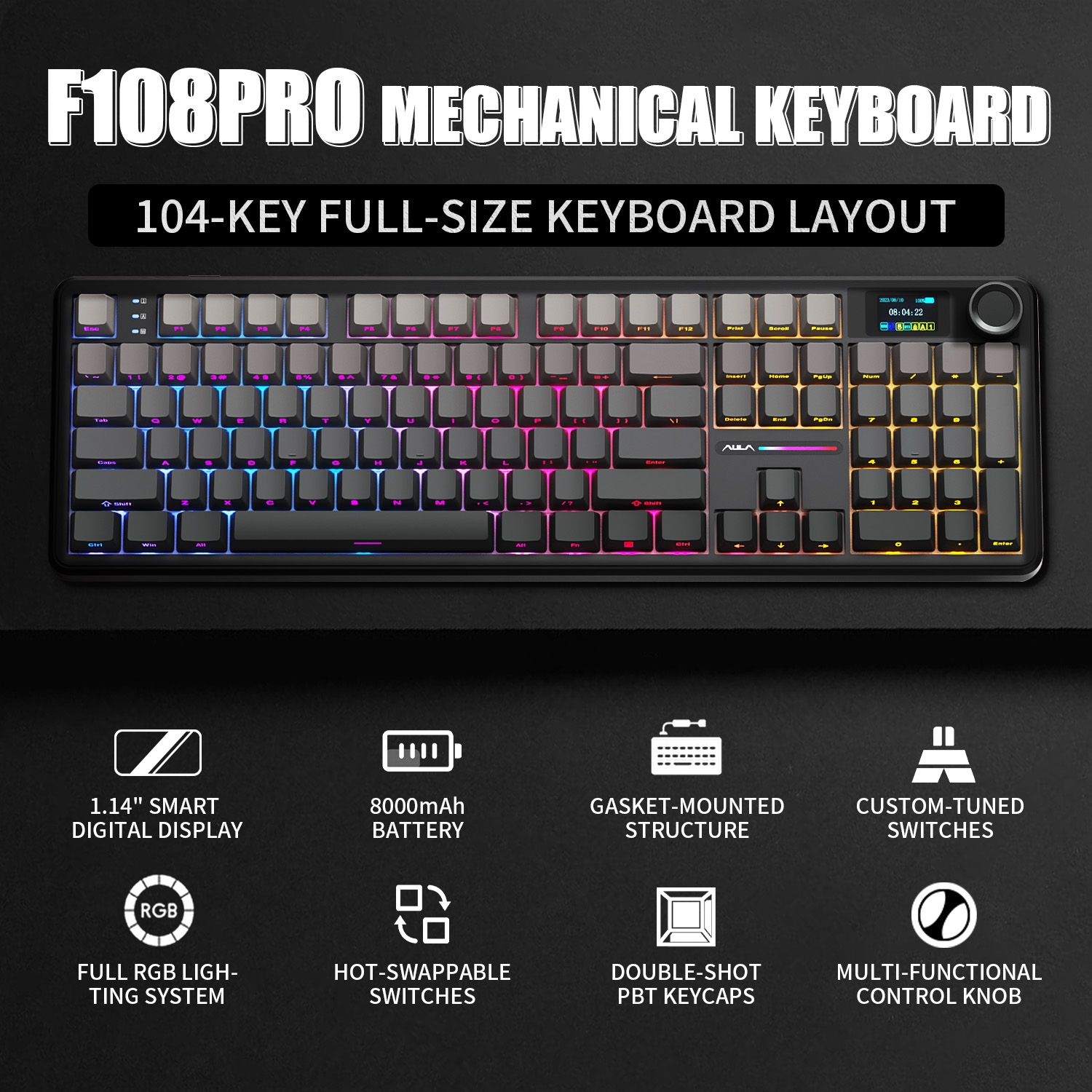 Gaming Keyboard Blue Switches - AULA F108 PRO Mechanical Keyboard Custom