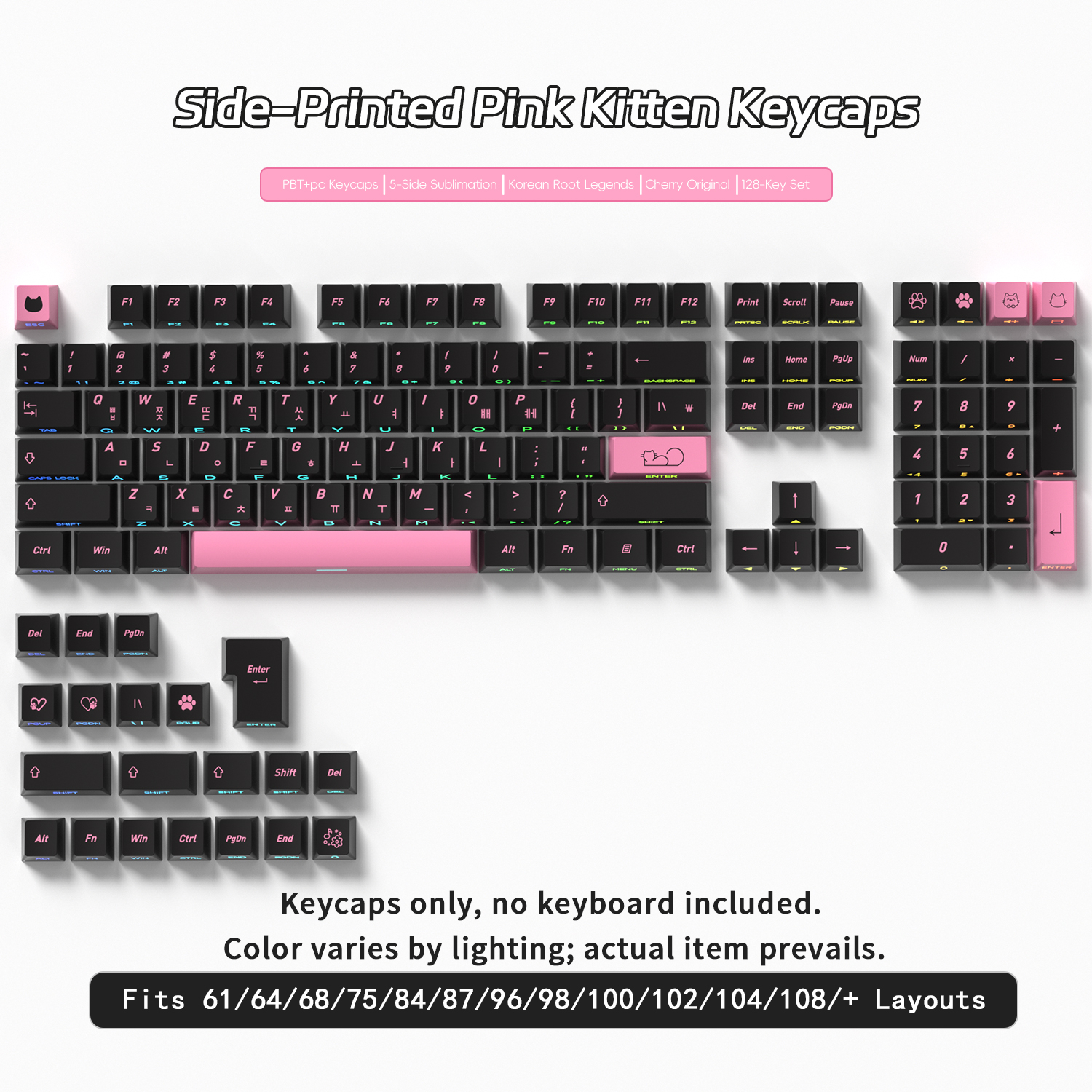 Black Pink Cat Korean Keycaps  - Keyboard Gaming Black บทวิจารณ์และราคา