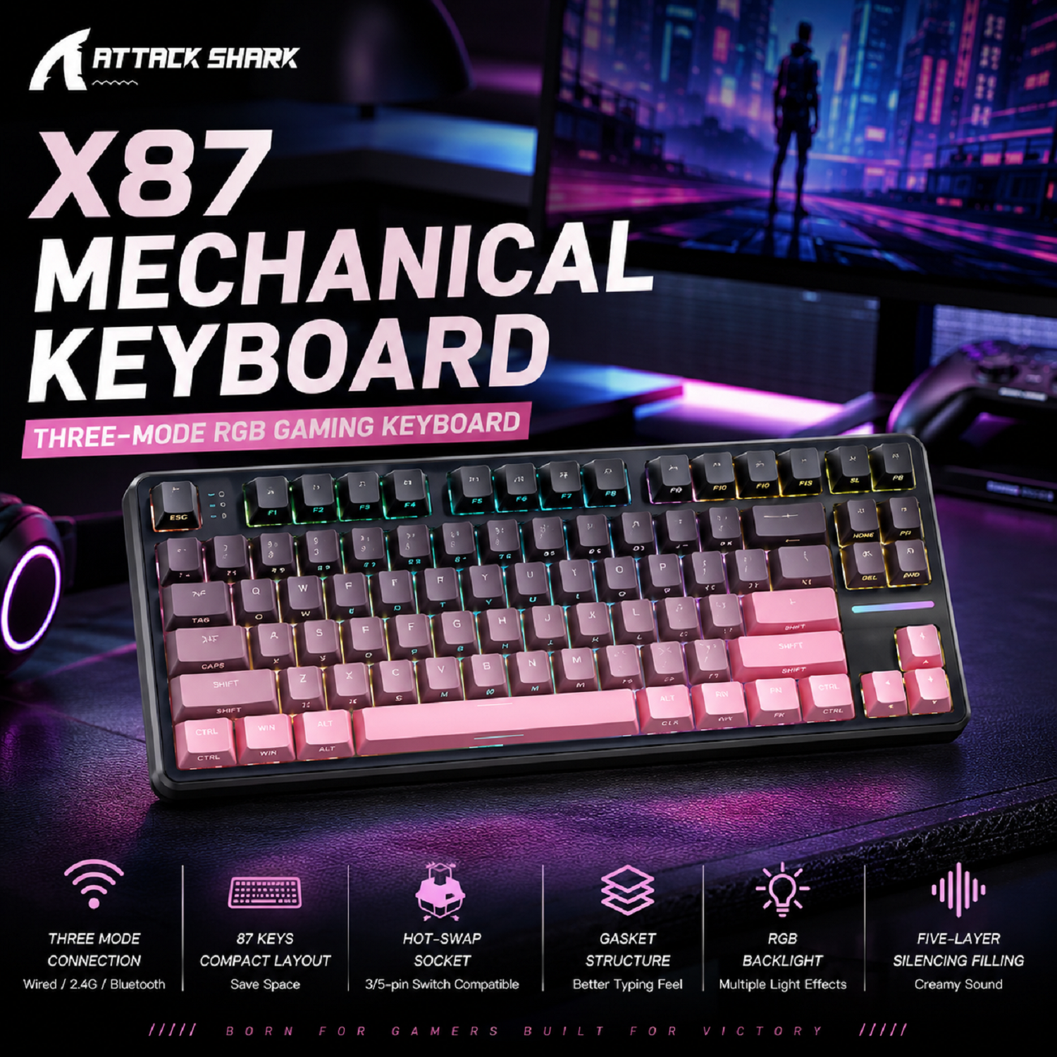 Attack Shark X87 Macro Drive G - Gaming Keyboard Mechanical บทวิจารณ์และราคา