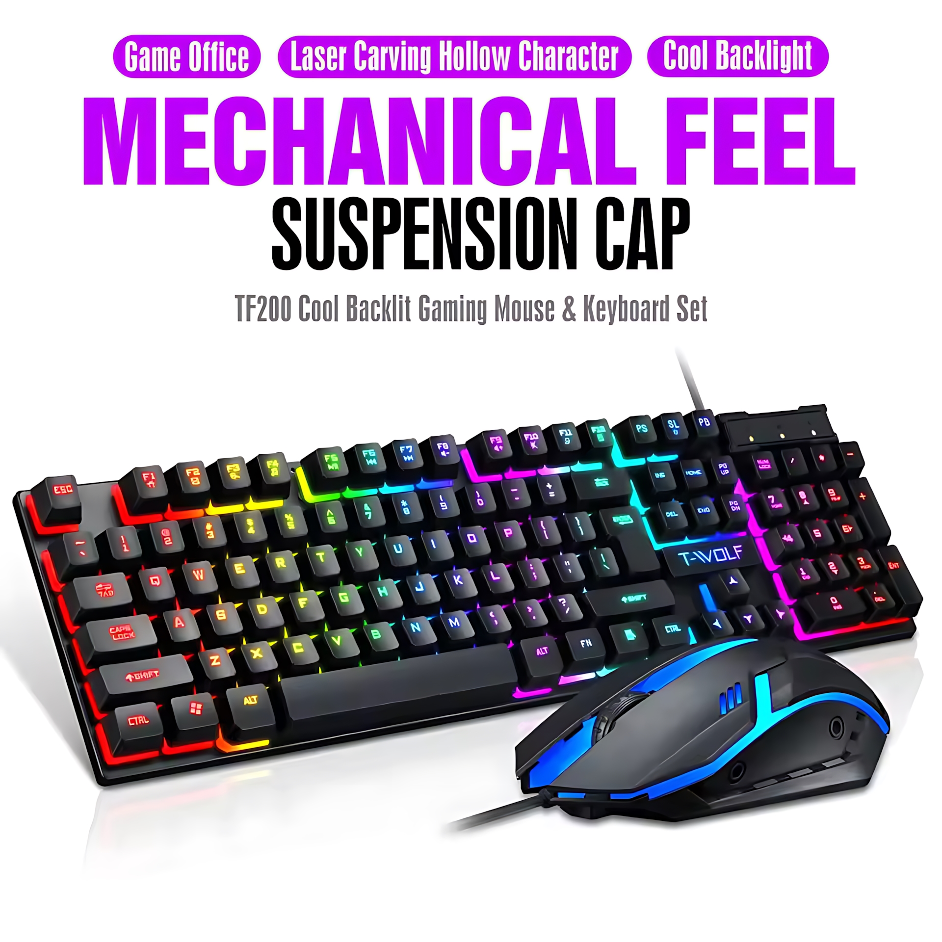Rainbow Backlit Wired Keyboard - Gaming Keyboard Mouse Combo บทวิจารณ์และราคา