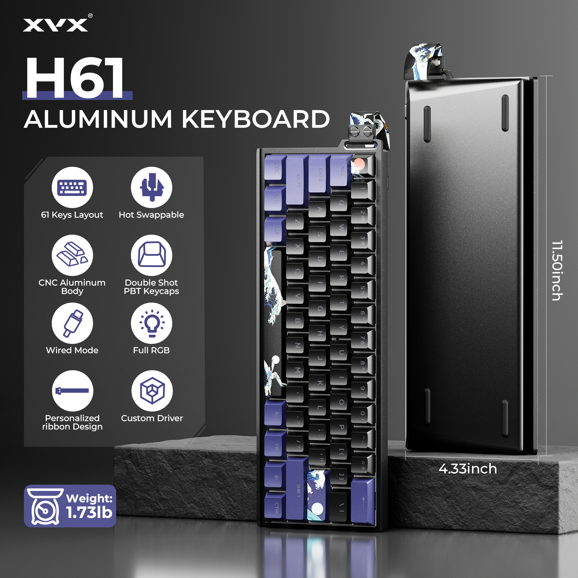 XVX H61 Wired Aluminum Mechani - Gaming Keyboard Blue Switches บทวิจารณ์และราคา