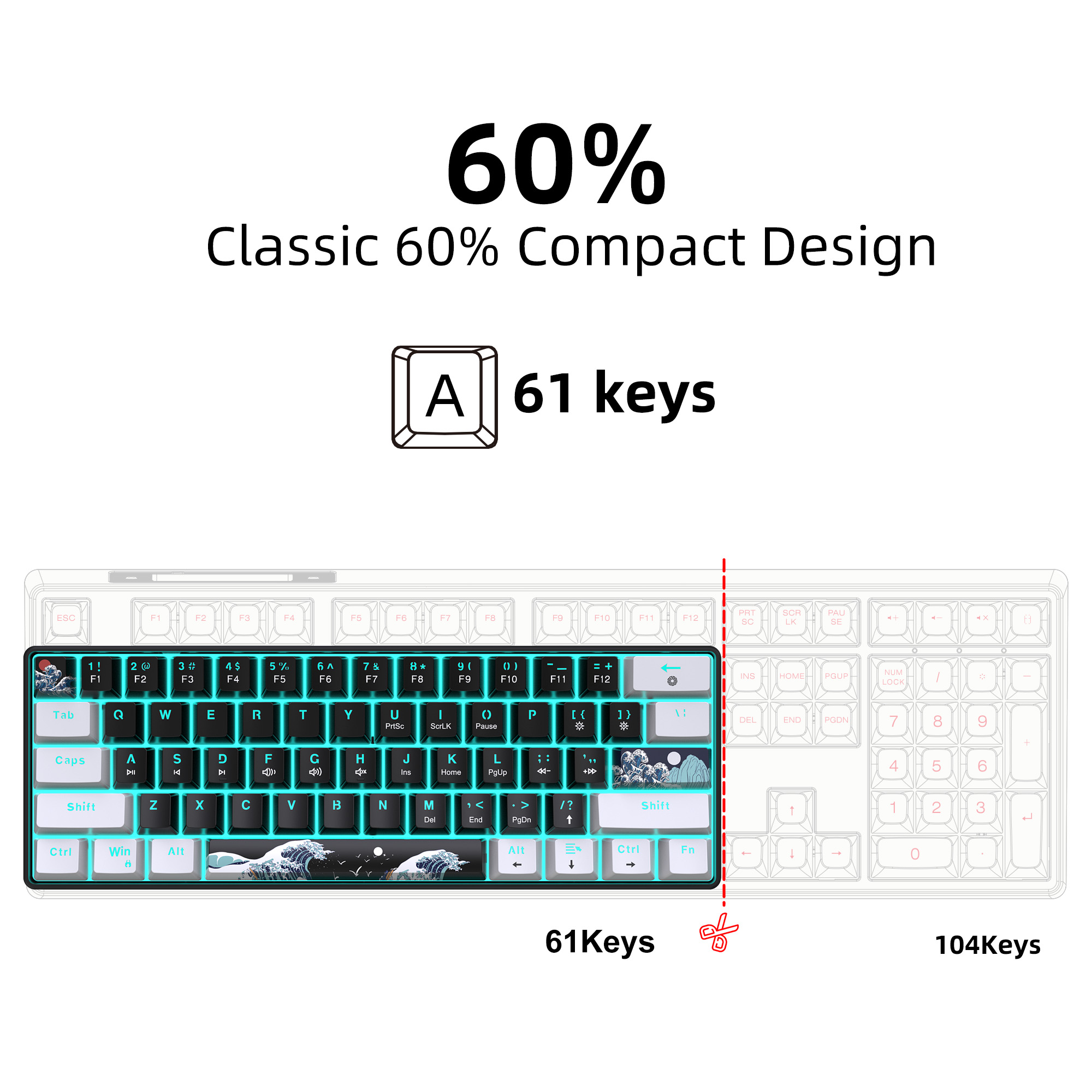 60% Mechanical Keyboard, Gamin - Gaming Keyboard Blue Switches บทวิจารณ์และราคา